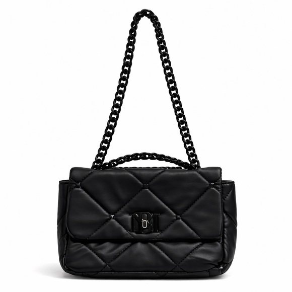 Badgley Mischka Handbags - Badgley Mischka Black Quilted Vegan Leather Chain Strap Shoulder Crossbody Bag